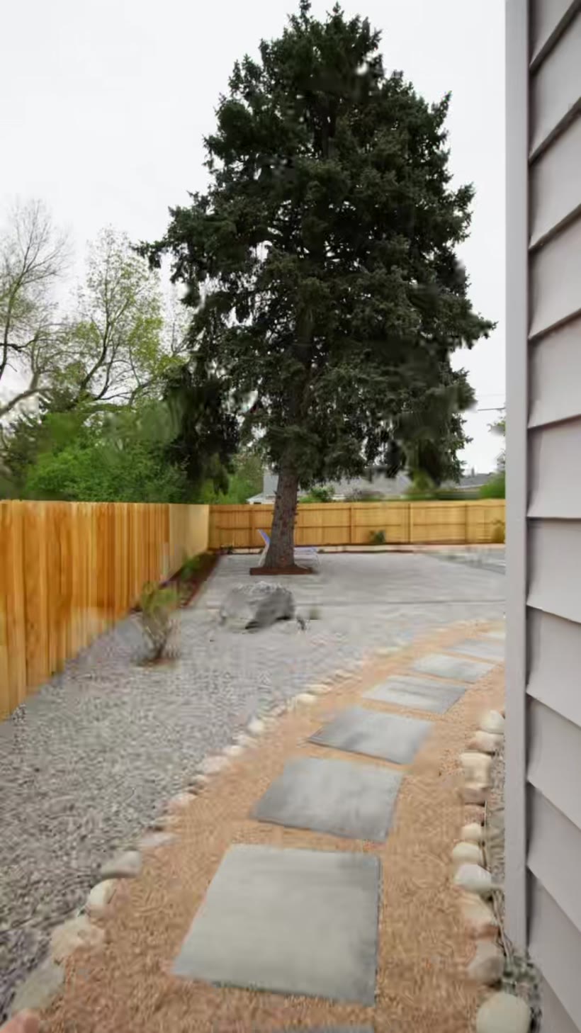 Backyard paver patio and xeriscape